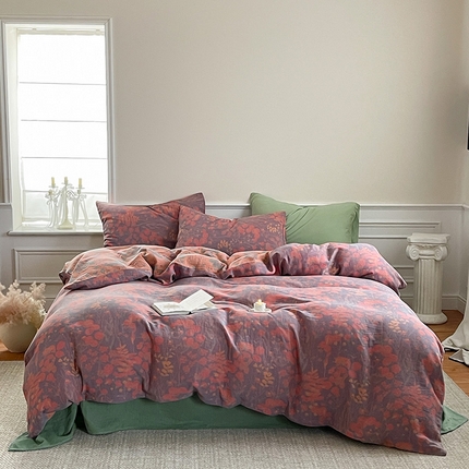 91家纺网 家纺一手货源 找家纺 艾咪 新款法式复古风纯棉双层纱布四件套（有单品售） 墨兰紫