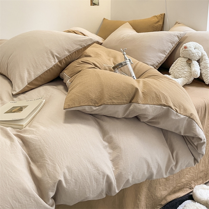 91家纺网 家纺一手货源 找家纺 贝拉梦家纺 2024新春夏款母婴级糯糯的双拼亲肤水洗棉四件套 午后奶茶