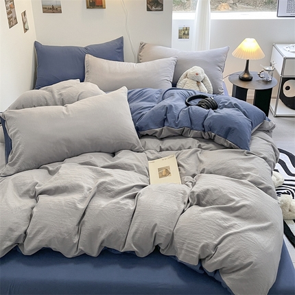 91家纺网 家纺一手货源 找家纺 （总）贝拉梦家纺 2024新春夏款母婴级糯糯的双拼亲肤水洗棉四件套