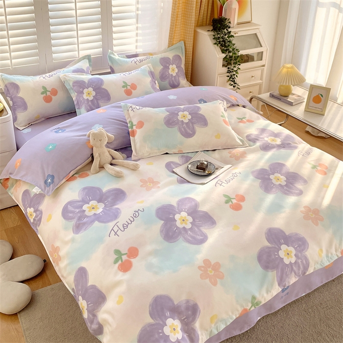 91家纺网 家纺一手货源 找家纺 2024新款直播爆款植物羊绒四件套 AB蜜恋花