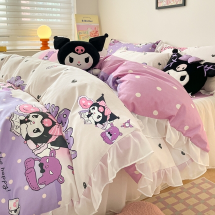 91家纺网 家纺一手货源 找家纺 （总）暮思家居 2024新款正版授权三丽鸥雪纺纱花边款系列全棉四件套