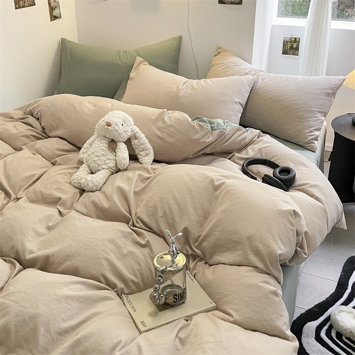 91家纺网 家纺一手货源 找家纺 贝拉梦家纺 2024新春夏款母婴级糯糯的双拼亲肤水洗棉四件套 豆蔻年华