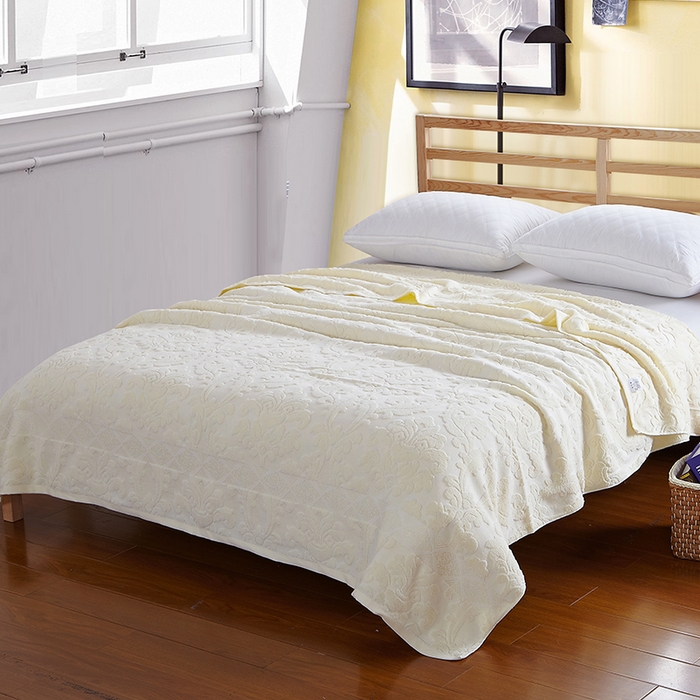 91家纺网 家纺一手货源 找家纺 雯雨家纺 2024老式怀旧A类纯棉毛巾被 欧典风尚-米白