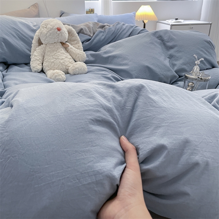 91家纺网 家纺一手货源 找家纺 贝拉梦家纺 2024新春夏款母婴级糯糯的双拼亲肤水洗棉四件套 慵懒周末