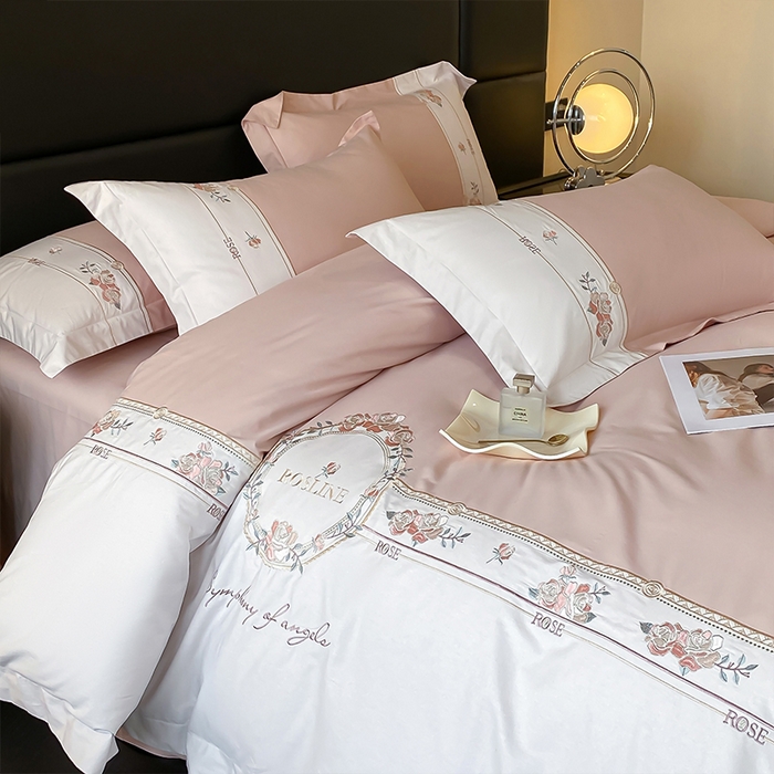 91家纺网 家纺一手货源 找家纺 理想家家纺 2024新款全棉刺绣四件套13372露丝 露丝粉