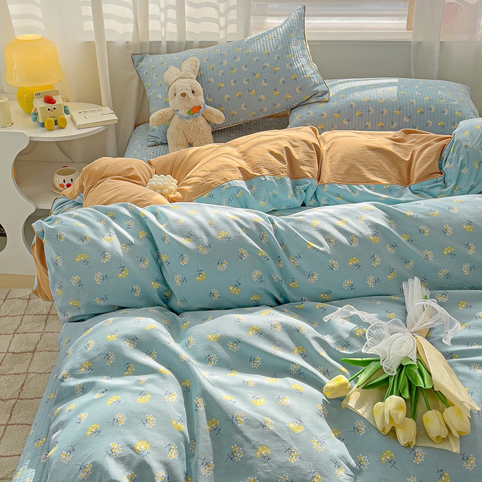 91家纺网 家纺一手货源 找家纺 羽爱家纺 2024新款全棉水洗棉花芯床盖套件 幸运草