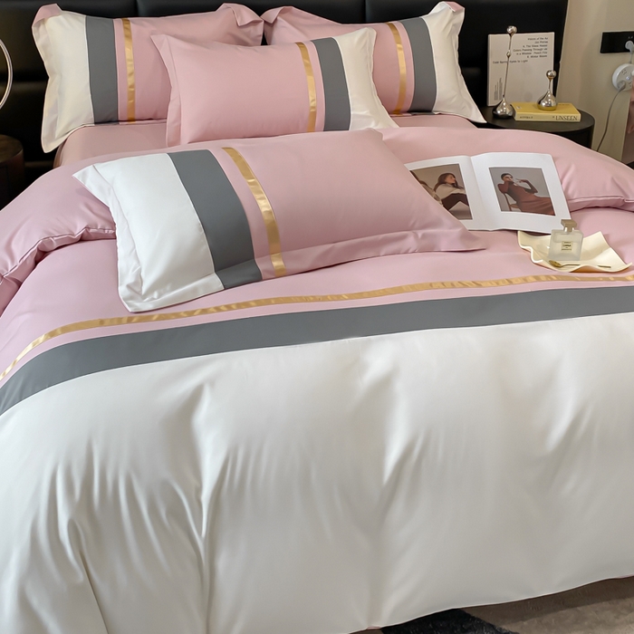 91家纺网 家纺一手货源 找家纺 苏源家居 2024新款亲肤棉纯色双拼轻奢北欧四件套-典雅系列 典雅-冰莓粉