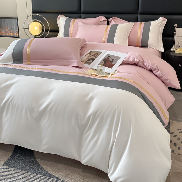 91家纺网 家纺一手货源 找家纺 苏源家居 2024新款亲肤棉纯色双拼轻奢北欧四件套-典雅系列 典雅-冰莓粉