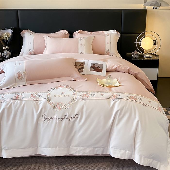 91家纺网 家纺一手货源 找家纺 理想家家纺 2024新款全棉刺绣四件套13372露丝 露丝粉