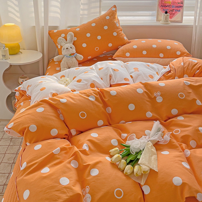 91家纺网 家纺一手货源 找家纺 羽爱家纺 2024新款全棉水洗棉花芯床盖套件 点点星光