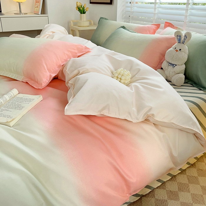 91家纺网 家纺一手货源 找家纺 楠沐家纺 2025新款亲肤柔软水洗棉磨毛印花四件套 松石粉绿