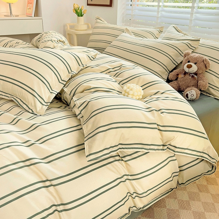 91家纺网 家纺一手货源 找家纺 楠沐家纺 2025新款亲肤柔软水洗棉磨毛印花四件套 橄榄绿