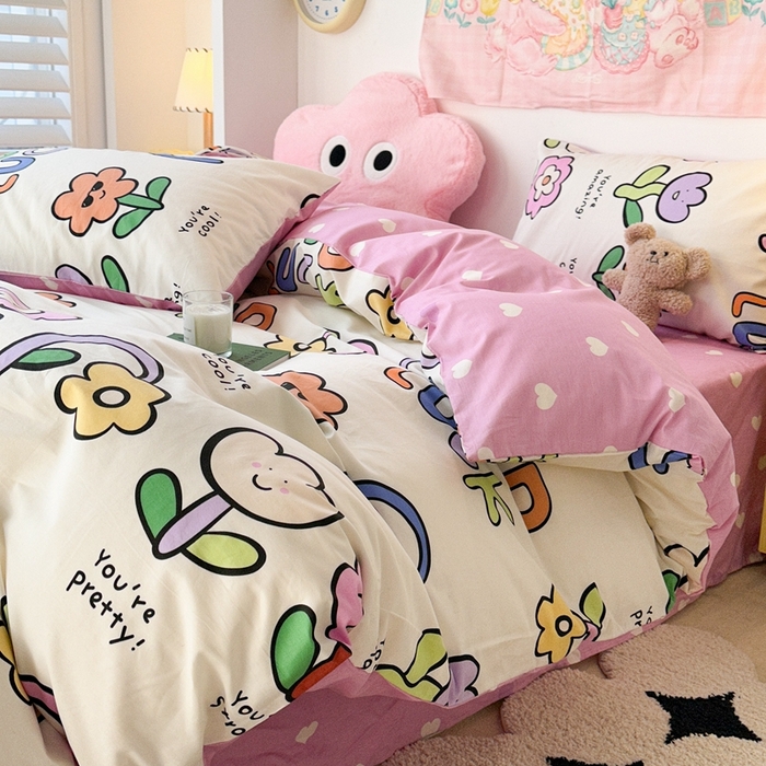 91家纺网 家纺一手货源 找家纺 昔可家纺 2024开春新款全棉印花四件套 彩色异形花