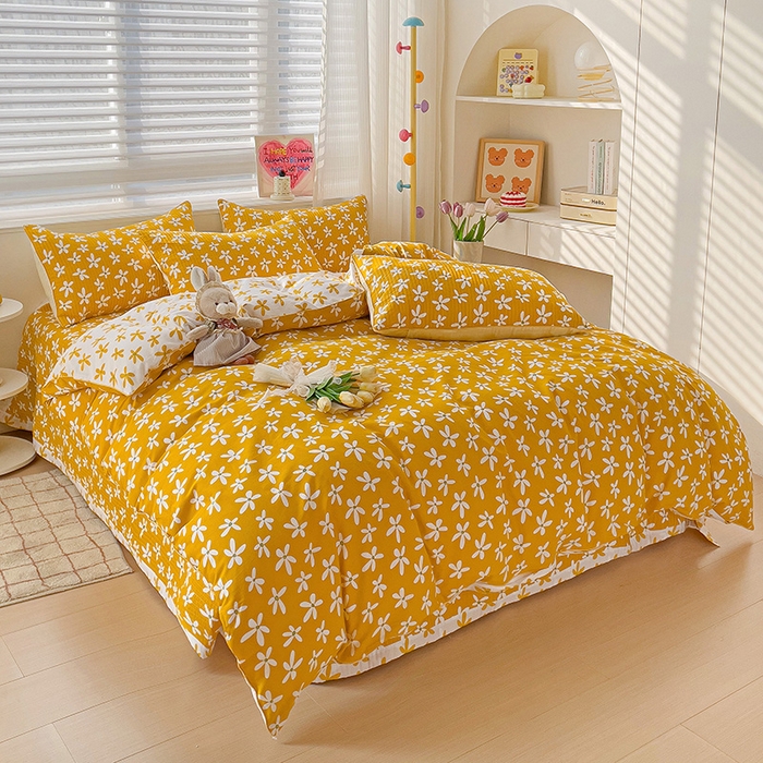 91家纺网 家纺一手货源 找家纺 羽爱家纺 2024新款全棉水洗棉花芯床盖套件 向阳花