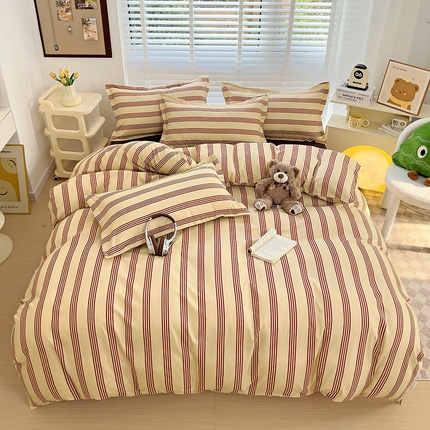 楠沐家纺 2025新款亲肤柔软水洗棉磨毛印花四件套 黑棕糖