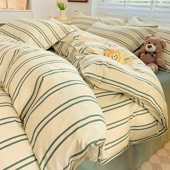 91家纺网 家纺一手货源 找家纺 楠沐家纺 2025新款亲肤柔软水洗棉磨毛印花四件套 橄榄绿