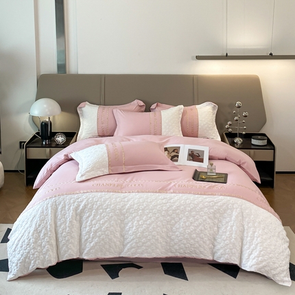 苏源家居 2024新款亲肤棉拼接立体浮雕碎花公主风四件套-卡琳娜系列 卡琳娜-冰莓粉