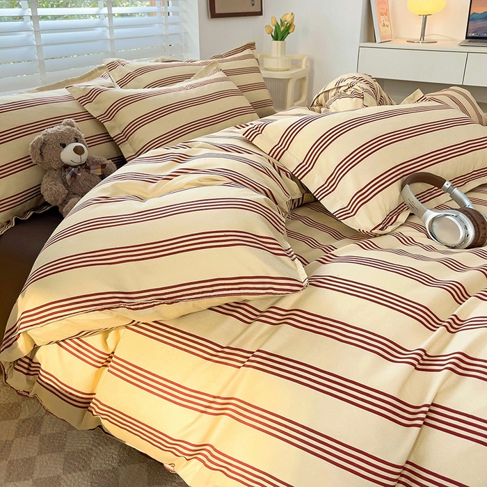 91家纺网 家纺一手货源 找家纺 楠沐家纺 2025新款亲肤柔软水洗棉磨毛印花四件套 黑棕糖