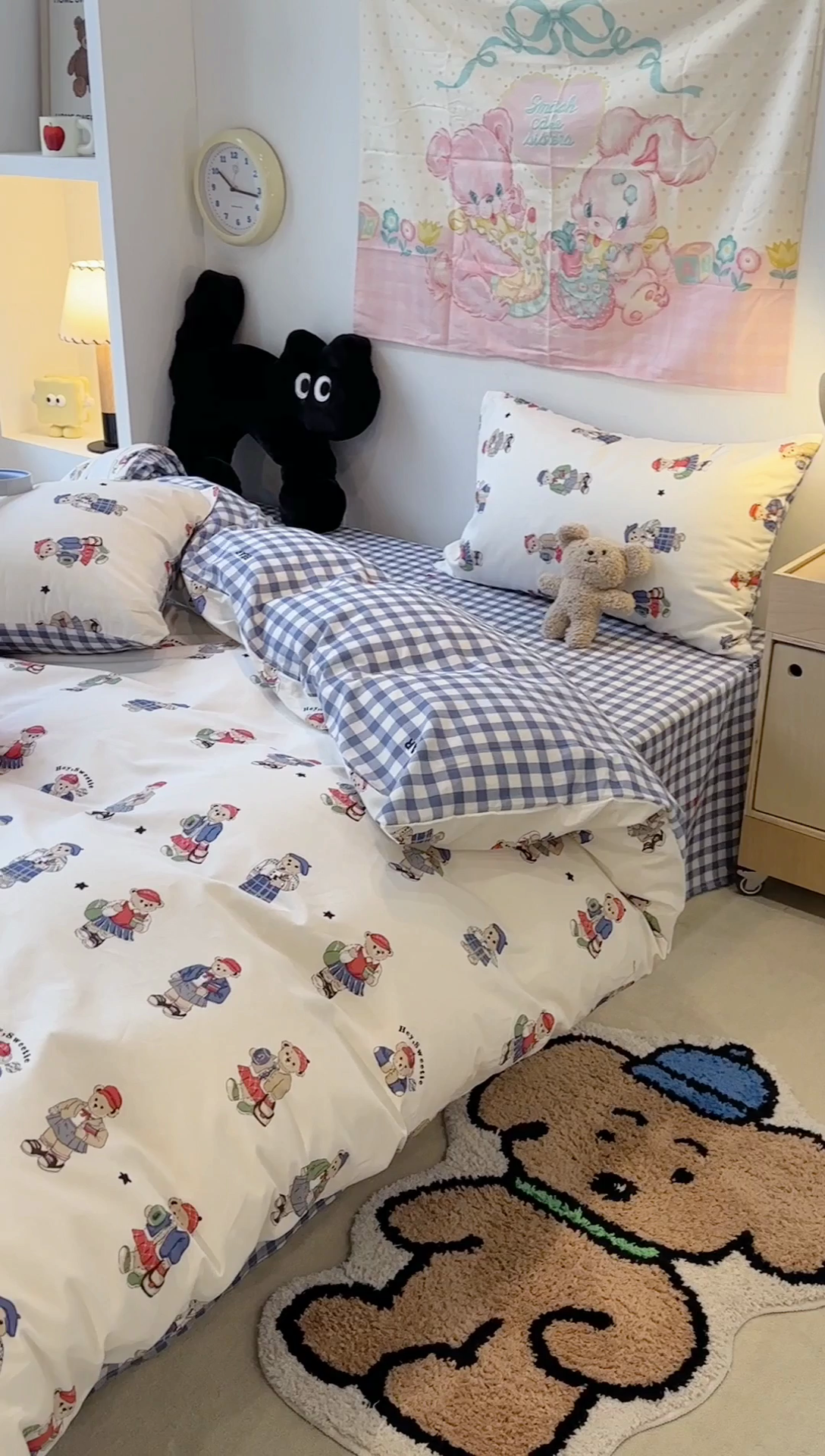 91家纺网 家纺一手货源 找家纺 昔可家纺 2024开春新款全棉印花四件套 学院英伦熊