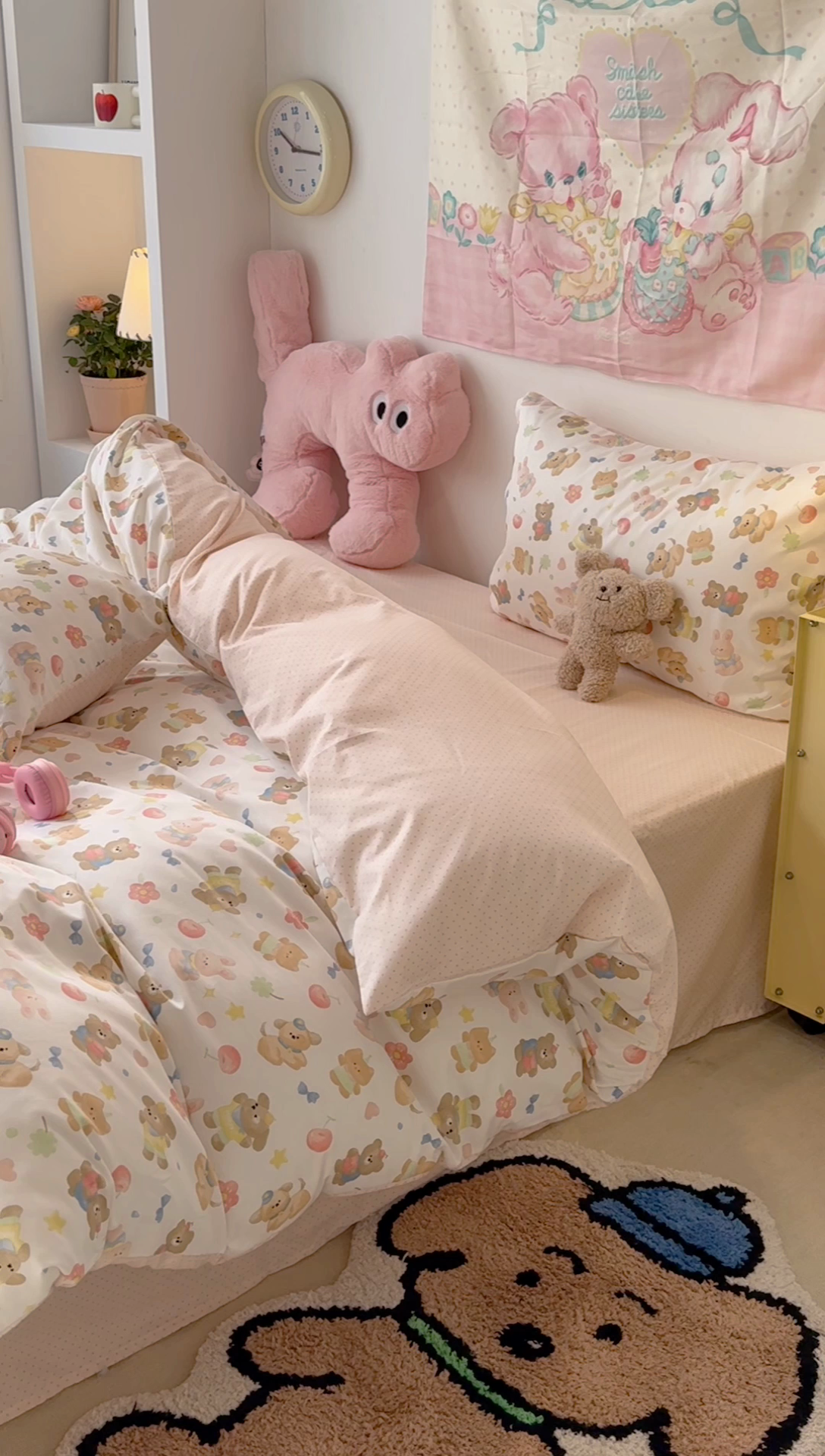 91家纺网 家纺一手货源 找家纺 昔可家纺 2024开春新款全棉印花四件套 苹果油画熊