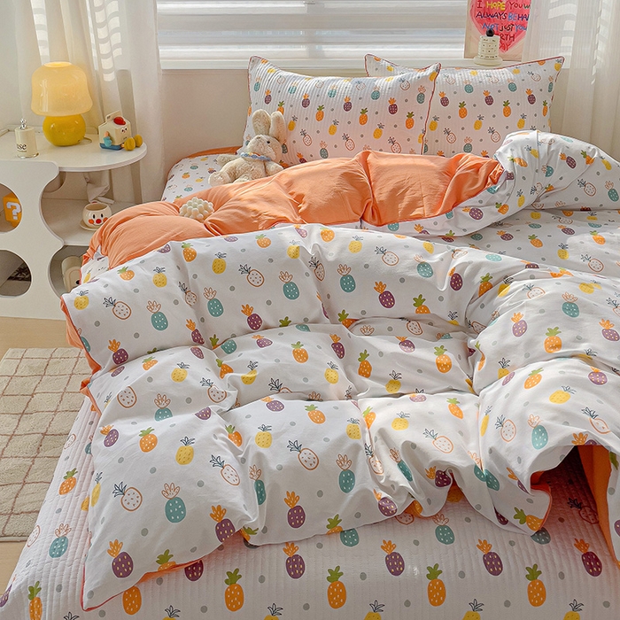 91家纺网 家纺一手货源 找家纺 羽爱家纺 2024新款全棉水洗棉花芯床盖套件 小菠萝