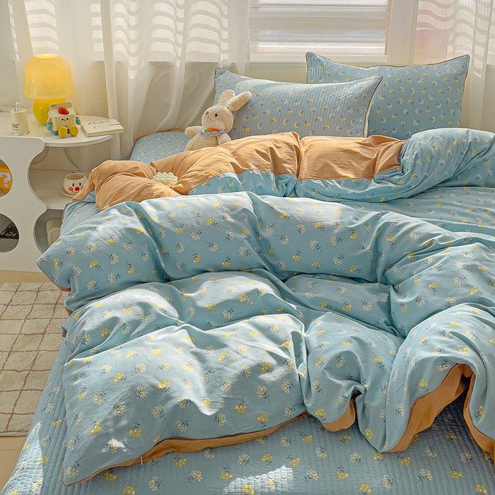 91家纺网 家纺一手货源 找家纺 羽爱家纺 2024新款全棉水洗棉花芯床盖套件 幸运草