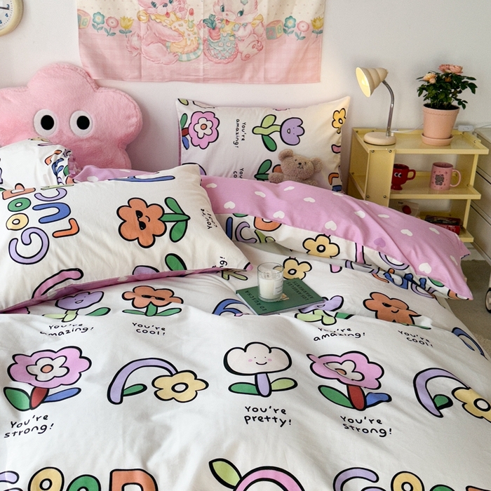 91家纺网 家纺一手货源 找家纺 昔可家纺 2024开春新款全棉印花四件套 彩色异形花