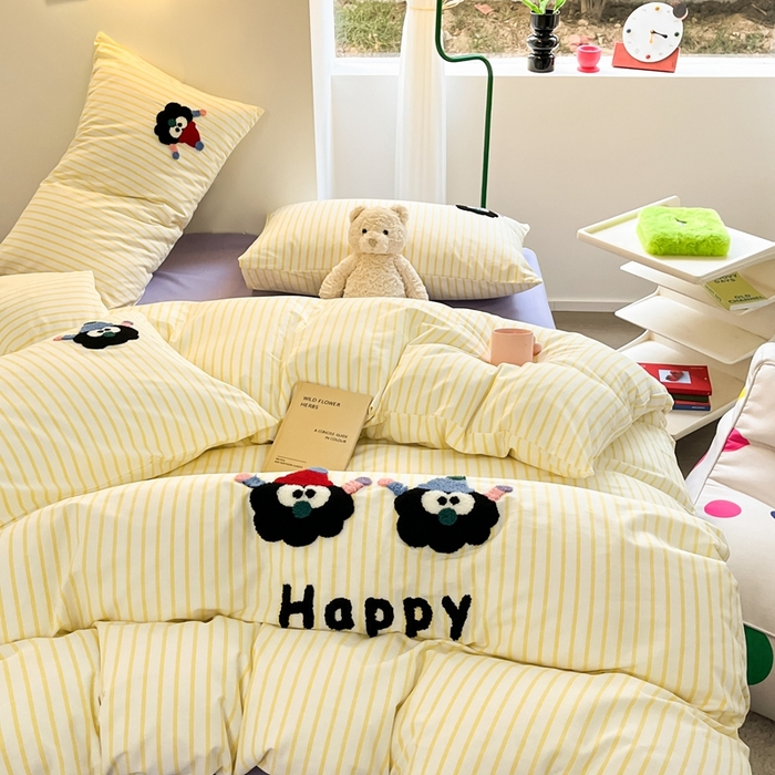 91家纺网 家纺一手货源 找家纺 呗旺鹿 2024新款全棉13372毛巾绣四件套 黑煤球