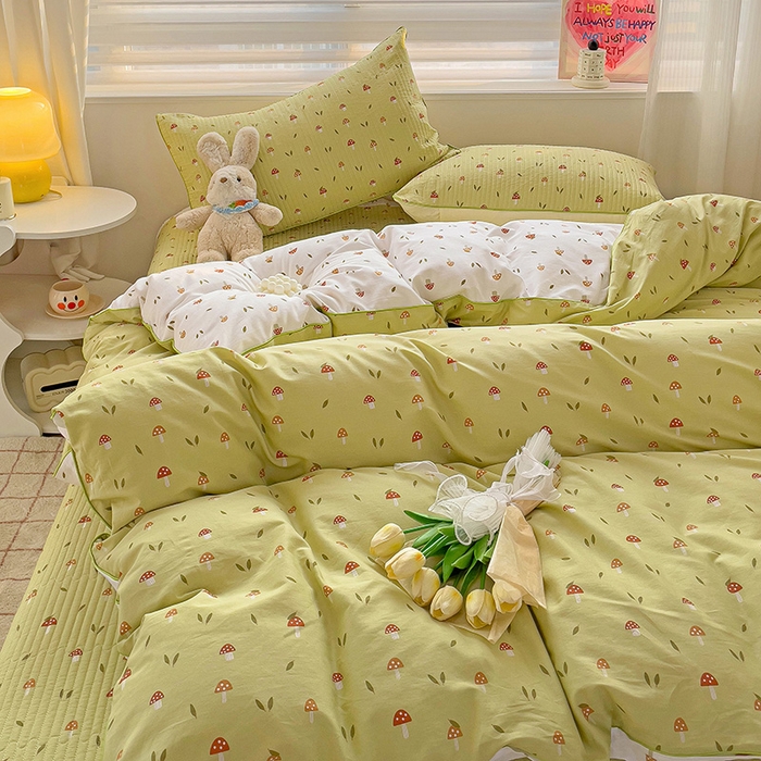 91家纺网 家纺一手货源 找家纺 羽爱家纺 2024新款全棉水洗棉花芯床盖套件 蘑菇屋