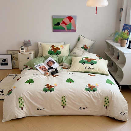 91家纺网 家纺一手货源 找家纺 （总）桃喜 2024新款全棉卡通数码印花混搭系列四件套