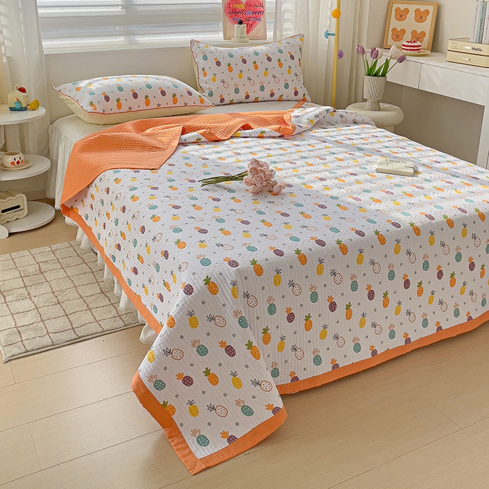 91家纺网 家纺一手货源 找家纺 羽爱家纺 2024新款全棉水洗棉花芯床盖套件 小菠萝