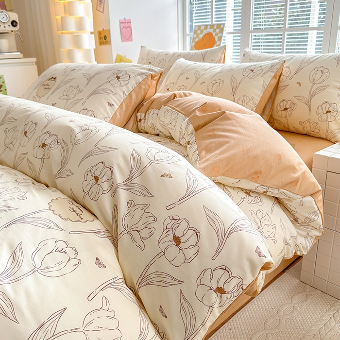 91家纺网 家纺一手货源 找家纺 沐棉家居 2024新款小清新全棉13372印花四件套 娜朵