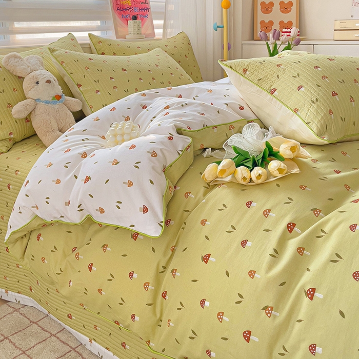 91家纺网 家纺一手货源 找家纺 羽爱家纺 2024新款全棉水洗棉花芯床盖套件 蘑菇屋