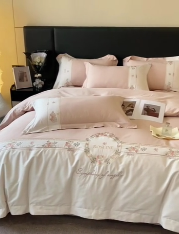 91家纺网 家纺一手货源 找家纺 理想家家纺 2024新款全棉刺绣四件套13372露丝 露丝粉