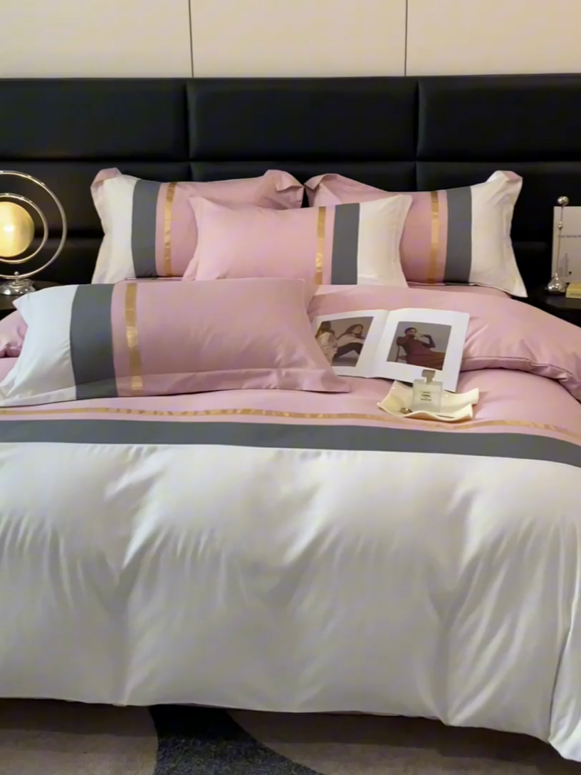 91家纺网 家纺一手货源 找家纺 苏源家居 2024新款亲肤棉纯色双拼轻奢北欧四件套-典雅系列 典雅-冰莓粉