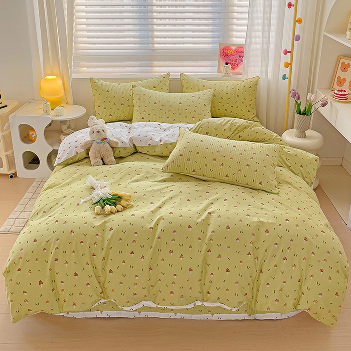 91家纺网 家纺一手货源 找家纺 羽爱家纺 2024新款全棉水洗棉花芯床盖套件 蘑菇屋