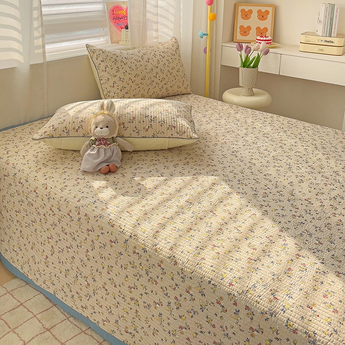 91家纺网 家纺一手货源 找家纺 羽爱家纺 2024新款全棉水洗棉花芯床盖套件 春色满园 