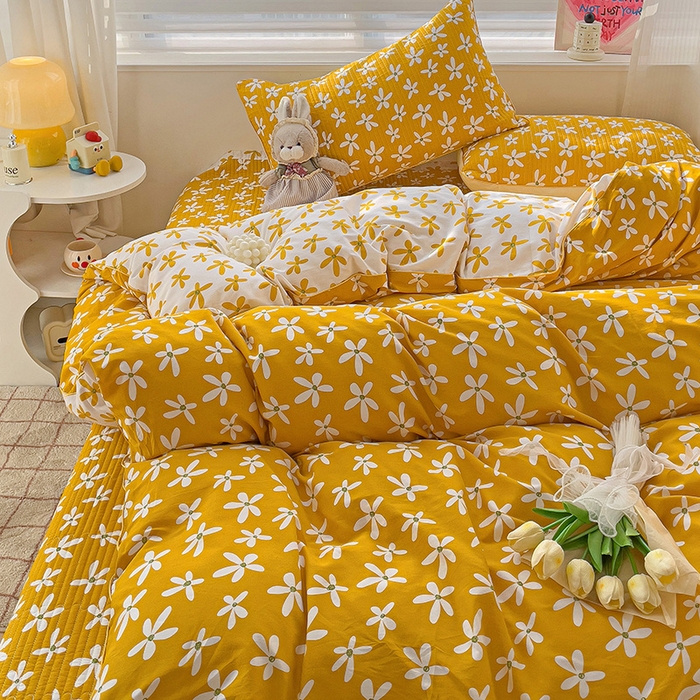 91家纺网 家纺一手货源 找家纺 羽爱家纺 2024新款全棉水洗棉花芯床盖套件 向阳花