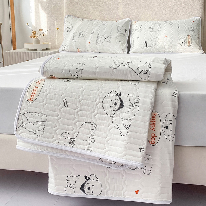 91家纺网 家纺一手货源 找家纺 恋绒家纺 2025新款一面棉一面绒全棉护理垫防水隔尿垫 宠物派对