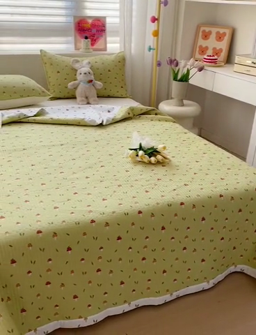 91家纺网 家纺一手货源 找家纺 羽爱家纺 2024新款全棉水洗棉花芯床盖套件 蘑菇屋