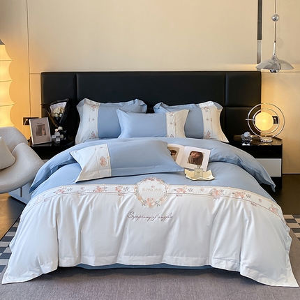 理想家家纺 2024新款全棉刺绣四件套13372露丝 露丝蓝
