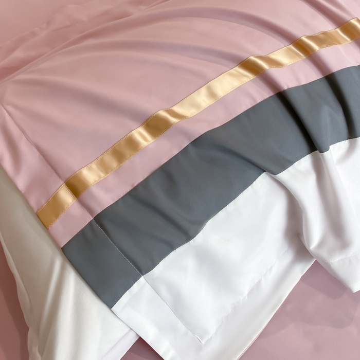 91家纺网 家纺一手货源 找家纺 苏源家居 2024新款亲肤棉纯色双拼轻奢北欧四件套-典雅系列 典雅-冰莓粉