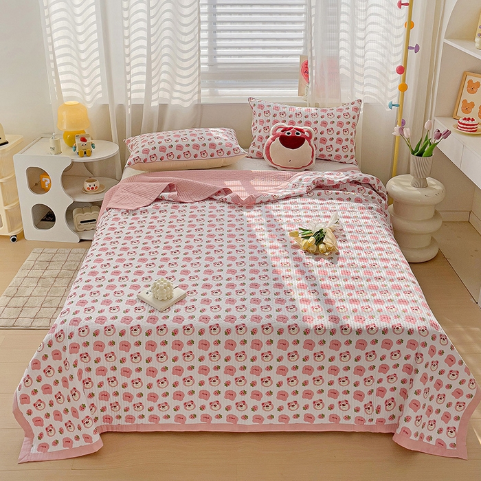 91家纺网 家纺一手货源 找家纺 羽爱家纺 2024新款全棉水洗棉花芯床盖套件 可可熊