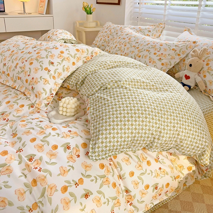 91家纺网 家纺一手货源 找家纺 楠沐家纺 2025新款亲肤柔软水洗棉磨毛印花四件套 花千朵