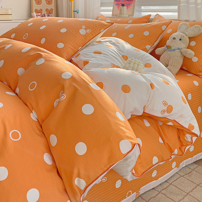 91家纺网 家纺一手货源 找家纺 羽爱家纺 2024新款全棉水洗棉花芯床盖套件 点点星光