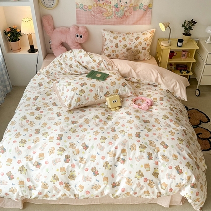 昔可家纺 2024开春新款全棉印花四件套 苹果油画熊