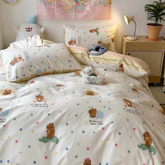 91家纺网 家纺一手货源 找家纺 昔可家纺 2024开春新款全棉印花四件套 夏日小胖墩