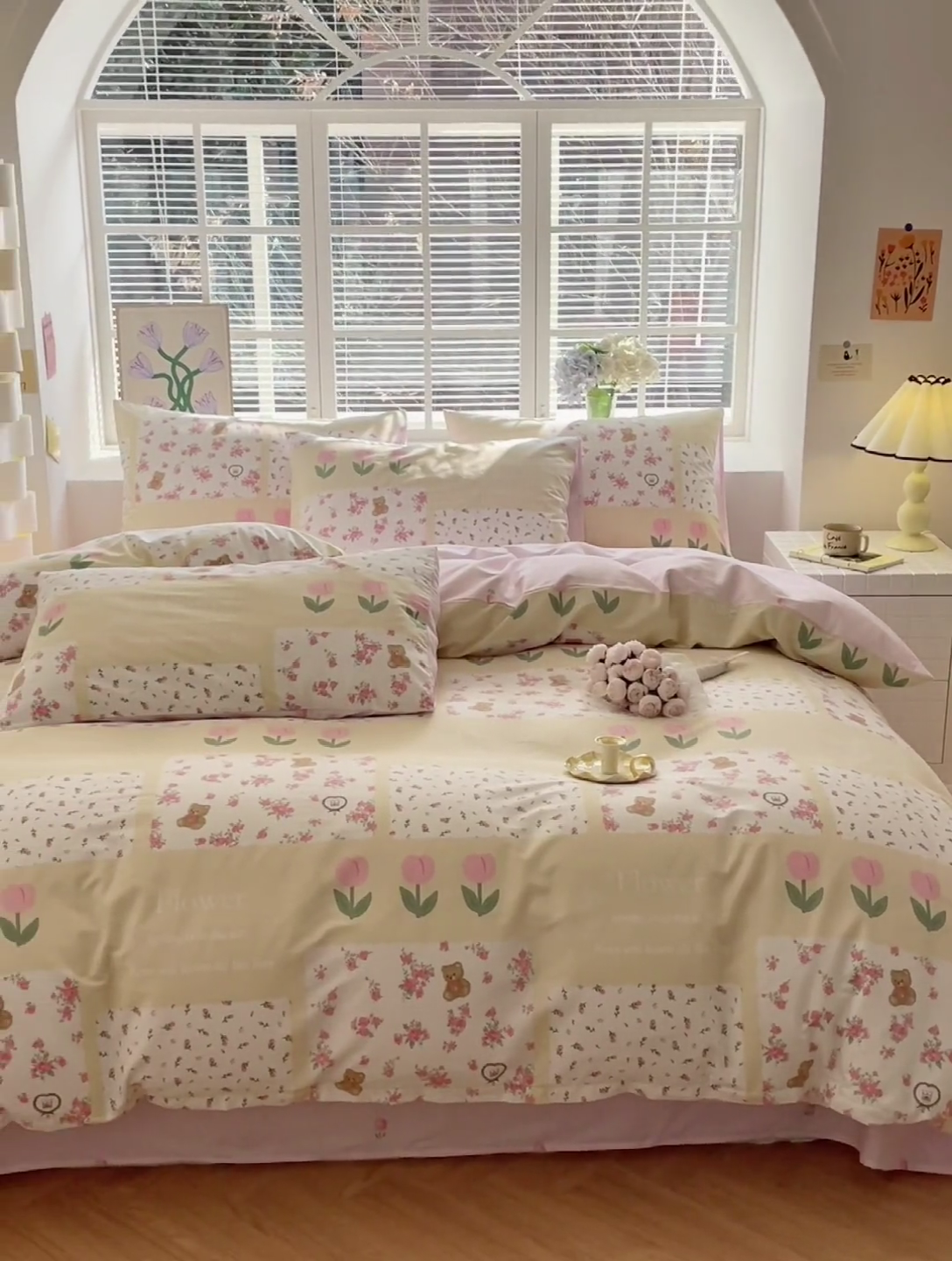 91家纺网 家纺一手货源 找家纺 沐棉家居 2024新款小清新全棉13372印花四件套 温馨小熊