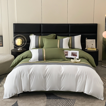 苏源家居 2024新款亲肤棉纯色双拼轻奢北欧四件套-典雅系列 典雅-抹茶绿