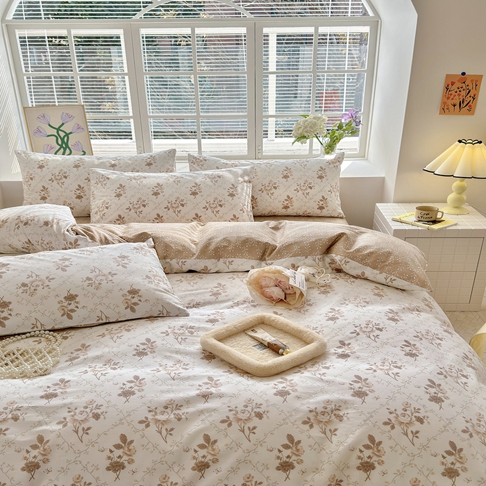 91家纺网 家纺一手货源 找家纺 沐棉家居 2024新款小清新全棉13372印花四件套 加州风情